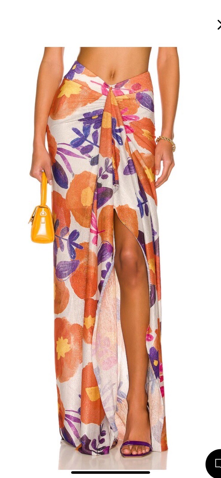 Raisa Vanessa Floral Tie Detail Midi Skirt in Orange Floral Sz 38