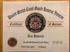 U.S. Coast Guard-Reserve Veteran-Certificate-Comes Blank-Fill In Your Own Info