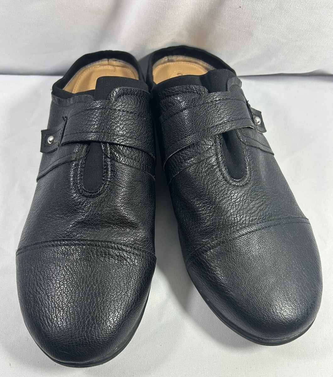 Comfortview Women's Black Maeve Faux Leather Slip On Mule Shoes