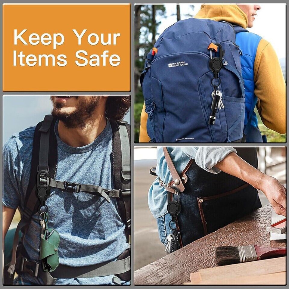 Heavy Duty Retractable Carabiner Car Key Chain Badge Holder Steel Cord