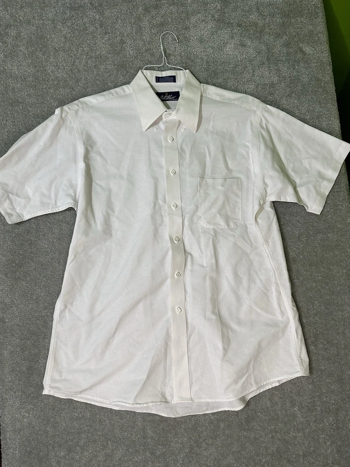 Camisa Bill Blass Signature Blanca Oxford Manga Corta Abotonada Talla 17 Foto 3 de 4