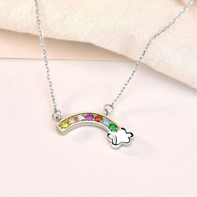 Süße bunte CZ Rainbow Cloud 925 Sterling Silber Halskette Frauen Schmuck...
