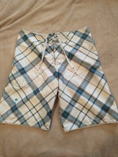 Men's Mossimo Blue/White plaid swim board shorts, comfort liner, size 30