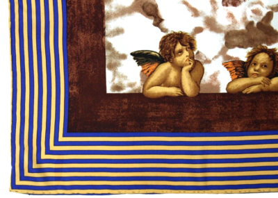 Foulard En Soie 100% Die Spiegelburg - Motif Ange Géométrique Multicolore - Vintage En Très Bon état