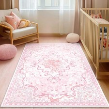 Pink Bow Rug for Bedroom Girls,5x7 Nursery Rugs for Living Room with Soft Low...