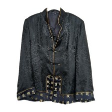 Women  s Chinese Style Jacket Black Jacquard Mandarin Collar Frog Closures