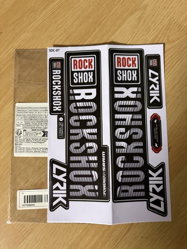 Rockshox Fork Sticker White Grey and Black Mountain Bike Decals