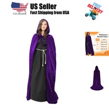 Halloween Full-Length Hooded Velvet Cloak Cape, Adult Vampire Witch Wizard Co...