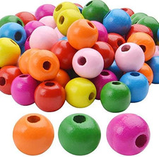 Wooden Beads Bulk,100pcs 16mm Wooden Beads Colourful Wood Beads Loose Round B...