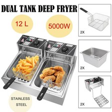5000W 12.7QT Electric Deep Fryer Dual Tank Frying Cooking Machine Commercial 12L