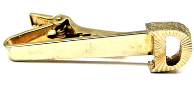 Vintage Gold Initial D Tie Clip Starburst Pattern Design Monogramed Mens Formal