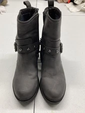 Nine West Boots Womens Size 6.5 Gray Block Heel Moto Harness Lug Sole Ankle
