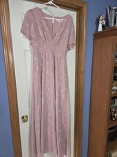 NWT Baltic Born June Pink Blush Smocked Midi Dress Size L Floral Formal
