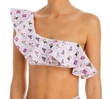 Capittana Isa Peruvia Floral Print Ruffle One Shoulder Bikini Top, Large 