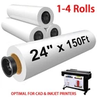 1-4 Rolls 24"x150' CAD Bond Plotter Paper for Wide Format Inkjet Printers 2"Core