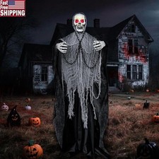 Life Size Sound Activated Halloween Skeleton Animatronic Yard Decoration New