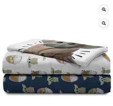 Star Wars Baby Yoda Powerful Child 3-Piece Kids Twin Sheet Set - White, New