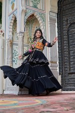 Pure Cotton Black Lehenga Choli Koti Set Gamthi Work Navratri Garba Wear Woven