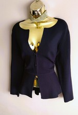 L.K.Bennett Designer Navy Peplum Knit Cardigan Evening Blazer Jacket Siz L 14-16