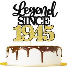 1 PCS Legend Since 1945 Cake Topper Black Gold Glitter Eighty Happy 80th Birt...