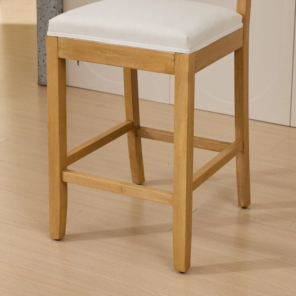 Set of 2 Kitchen Counter Height Bar Stools with Rattan Back Dining Set Barstools - Image 4 of 4