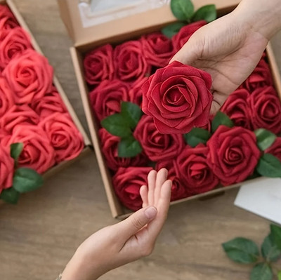 25pcs Artificial Rose Flowers Stem DIY Wedding Bouquet Home Decor Set - NEW