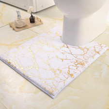 Toilet Rugs U Shaped White and Gold Bathroom Rugs, Gold Decor Toilet Mat Cont...