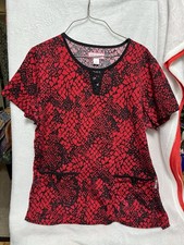 Women  s Scrub Top Only Koi by Kathy Peterson Black Red Hearts Large 2 Pockets