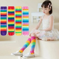 Kids Fashionable Rainbow Socks Spring Fall Striped Hosiery In Calf Length Childr