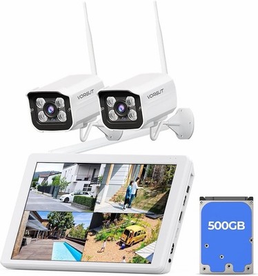 （1DJ）Wireless Security Camera System 10  LCD Monitor 2PCS 3MP Outdoor Camera 500