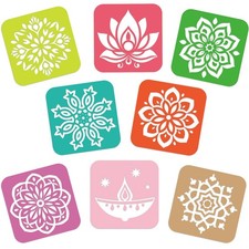 Watersay 8 Set Rangoli Diwali Plastic Stencil 9" Mandala 9 x 9 inches