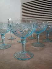 Anchor Hocking Mayfair Open Rose Azure Blue Champagne/Sherbet Glass...