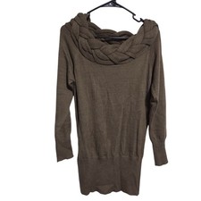 Venus Sweater Dress Size Large Brown Braided Neckline Long Sleeves Long Sleeves
