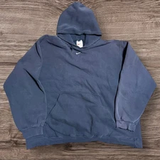 Vintage Nike 90s Center Swoosh Hoodie Navy Blue 2XL Boxy Faded Distressed