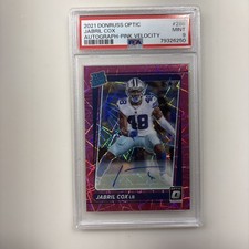 2021 OPTIC JABRIL COX RATED ROOKIE PINK VELOCITY PRIZM AUTO /30 PSA 9