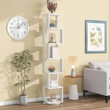 6-Tier 360° Rotating Wood Bookshelf Tower with Acrylic Shelves and Anti-Tip Base