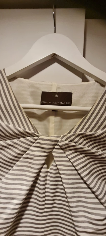 Fenn Wright Manson Women's Grey/White Stripe Silk Occasion Dress Size 10 - Image 2 of 4