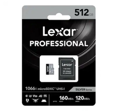 512GB Lexar Lexar Professional 512GB SILVER SERIES microSDXC UHS-I Card, A2, V30