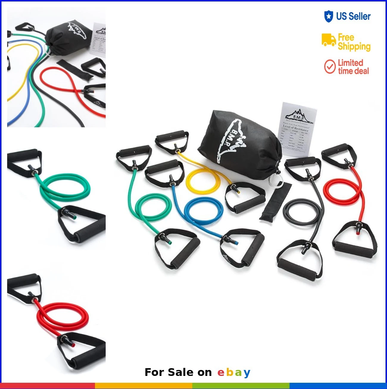 Resistance Band Set 5 Bands 2 to 30 lbs Exercise Workout Strength Training