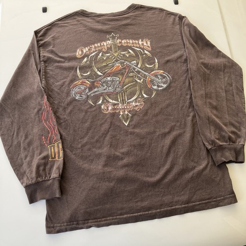 Vintage Y2K Orange County Choppers Long Sleeve Motorcycle Tee Brown L/XL Harley