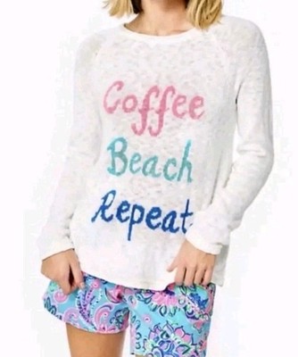 Lilly Pulitzer Sweater Womens Small  Danette Coffee Beach Repeat Pullover NEW