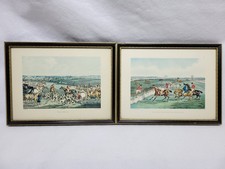 2 Fox Hunting Etching Prints Framed Vintage H Alken 25.5x19.5cm Rare Prop