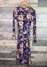 Free People Gianni Maxi Dress Size Small Purple Floral Mesh Bodycon Long Sleeves