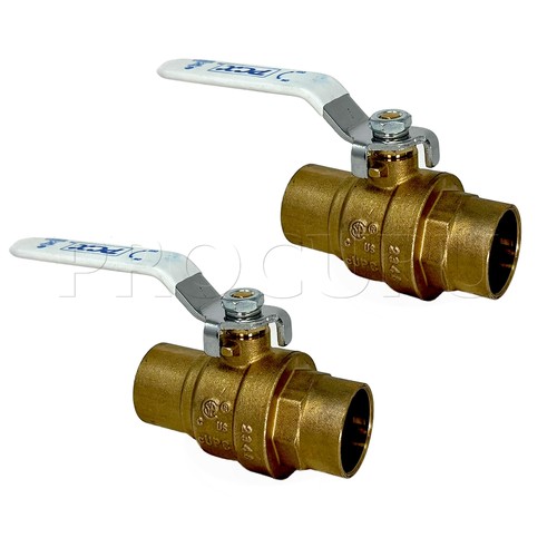 2 PCS 1 Inch Sweat CxC Heavy Duty Brass Ball Valve Full Port 600 WOG Safe