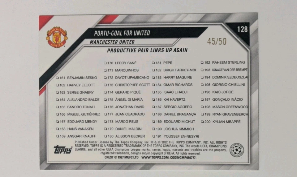 2021-22 UCL Jade UCC Bruno Fernandes Cristiano Ronaldo Gold Refractor /50 - Image 2 of 2