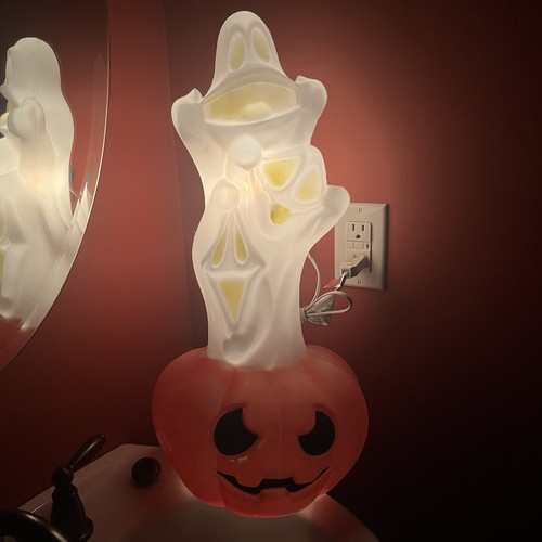 Vintage General Foam 23" Lighted Blow Mold Jack O Lantern Stacked Ghosts Works