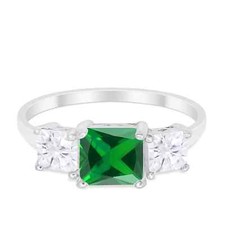 Princess Cut Engagement Ring Simulated Green Emerald CZ 925 Sterling Silver