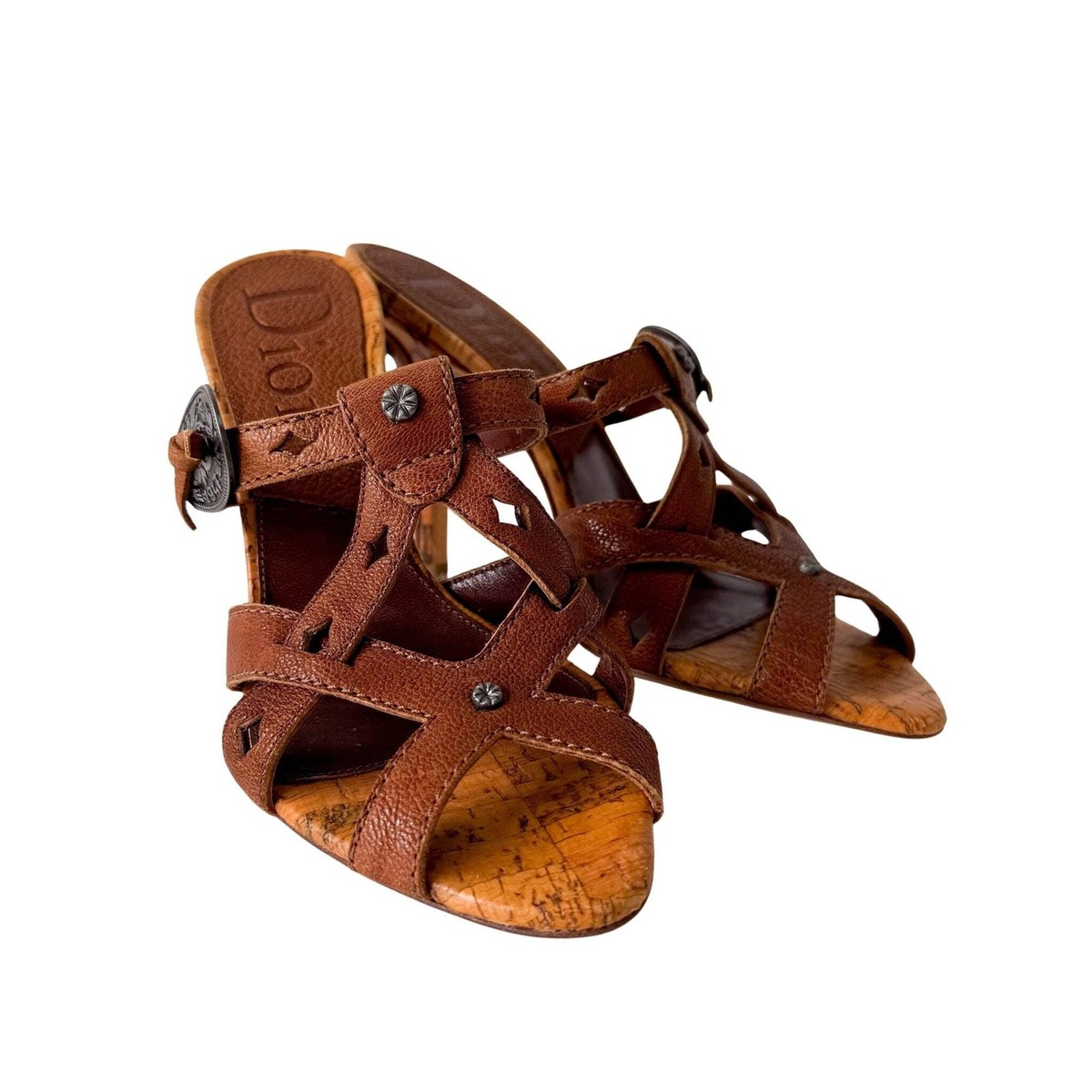 DIOR Brown Logo Coin Strap Heels 36 1/2 | eBay