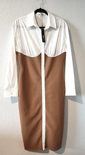 Fashion Nova “Let’s Get Serious” Midi Shirt Dress Size XL White/Brown – NWT