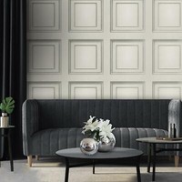 Amara Texturiertes Holzpaneel Belgravia 3D Vinyl Tapete 7388 Silber Off Weiß